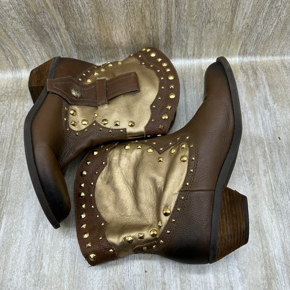 Vince Camuto Ankle Boots Size 8.5 Metallic Gold Bling Rhinestone Booties Western - Picture 6 of 12